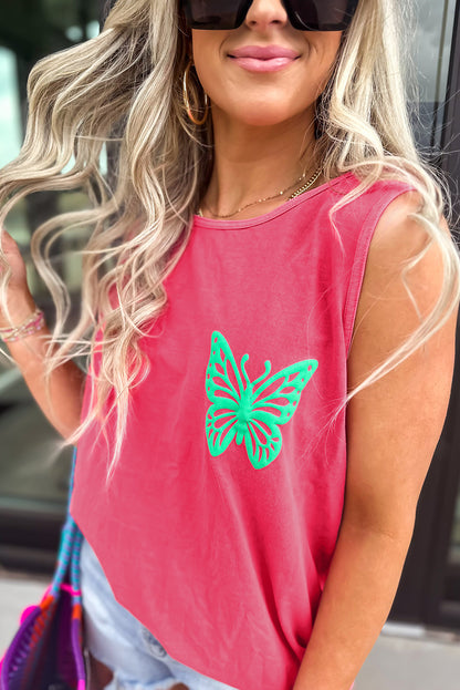 Sachet Pink Butterfly Graphic Casual Tank Top