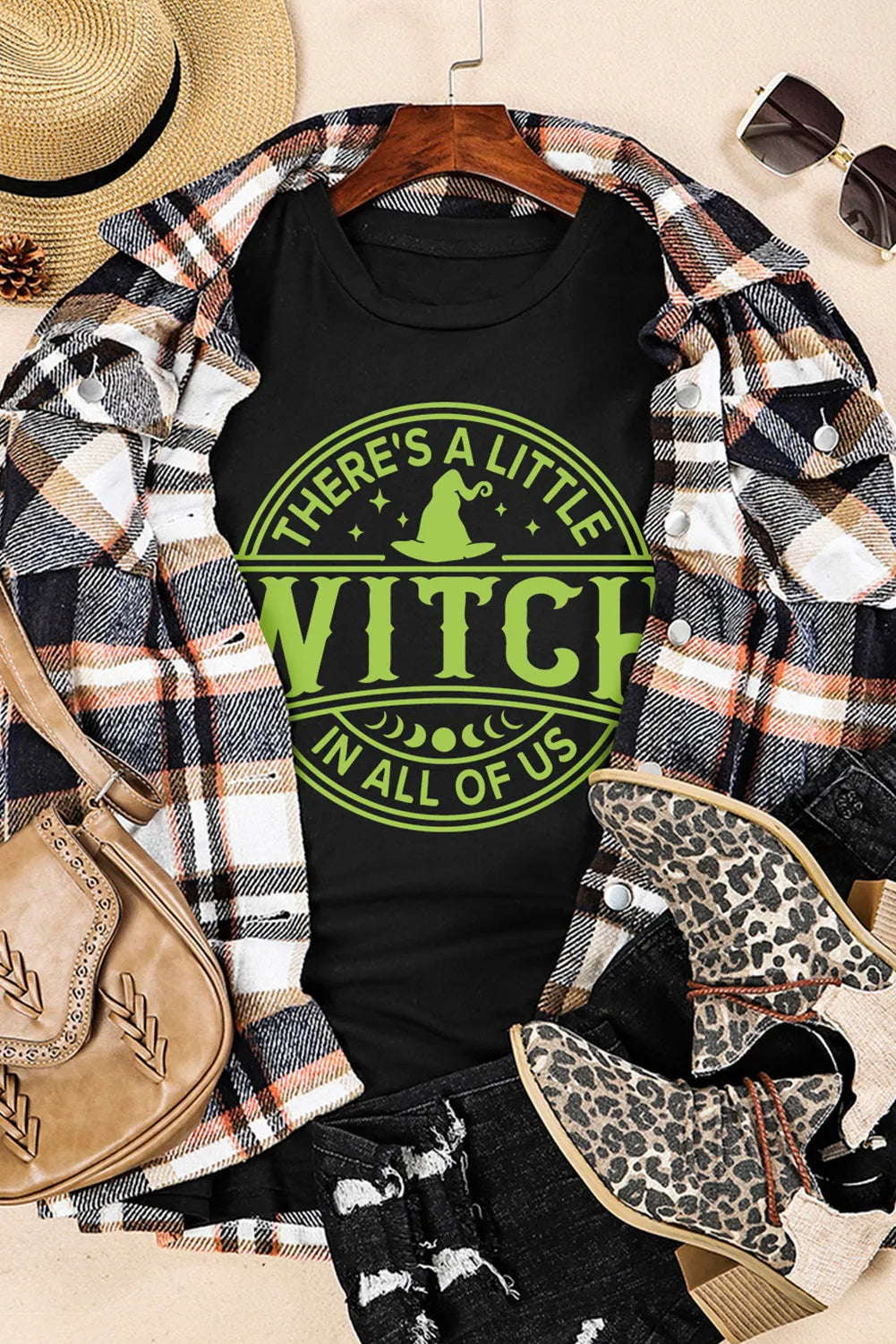 Black WITCH Crew Neck Halloween Graphic T Shirt - Chic Meadow Boutique 