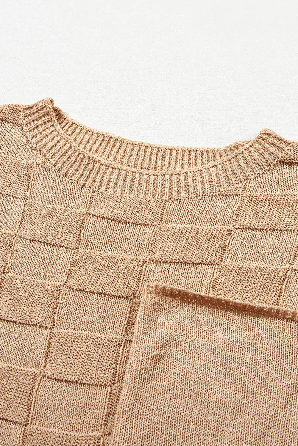 Smoke Gray Lattice Textured Knit Short Sleeve Sweater - Chic Meadow Boutique 