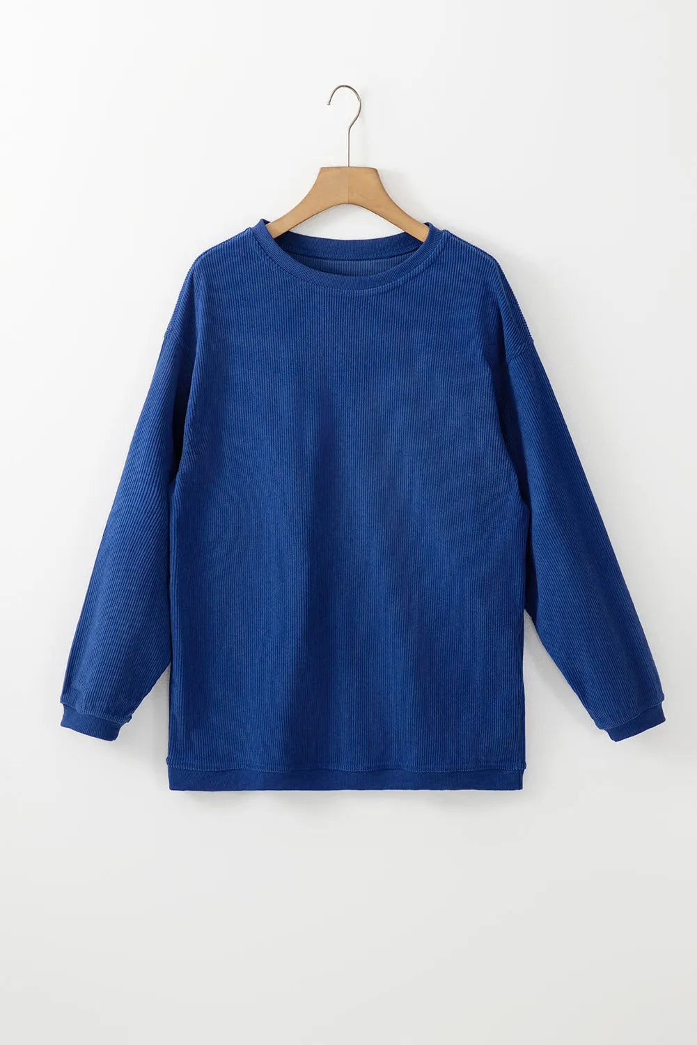 Dark Blue Ribbed Corduroy Oversized Sweatshirt - Chic Meadow Boutique 