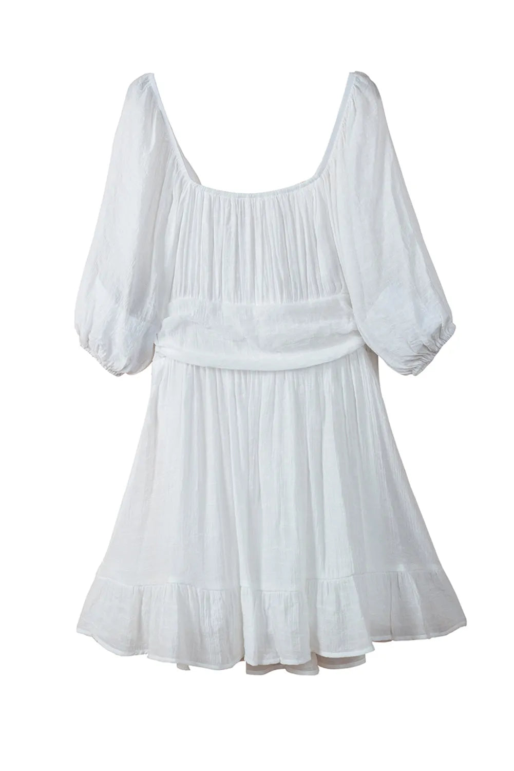 White Bow Knot Square Neck Ruffled High Waist Mini Dress - Chic Meadow Boutique 