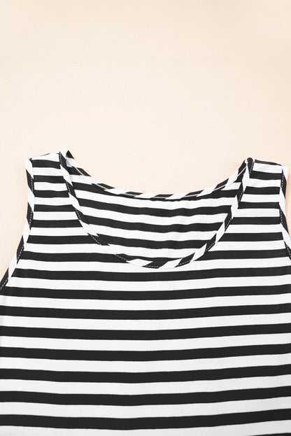 Black Stripe U Neck Sleeveless Loose Fit Mini Dress