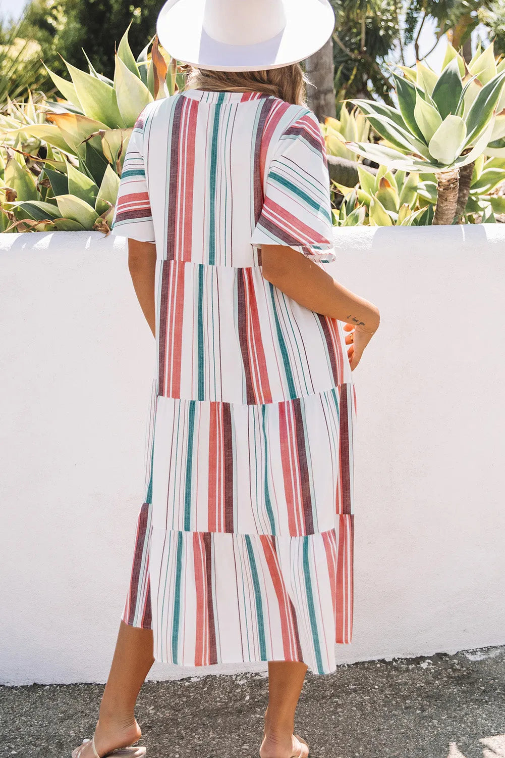 Serape Striped V Neck Buttoned Shirt Dress - Chic Meadow Boutique 