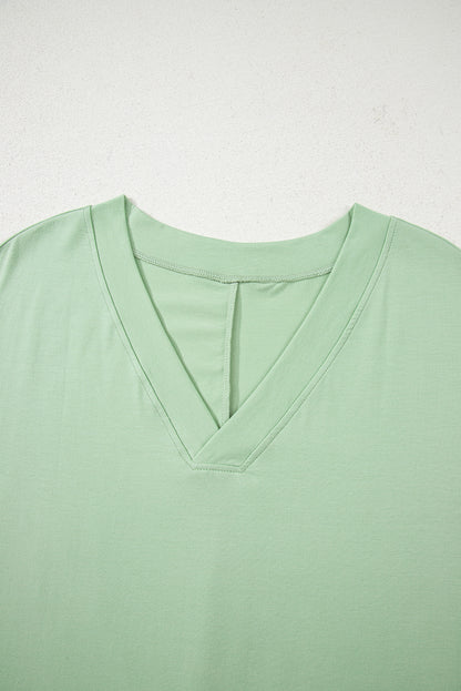 Grass Green Loose Half Sleeve V Neck Knit Romper