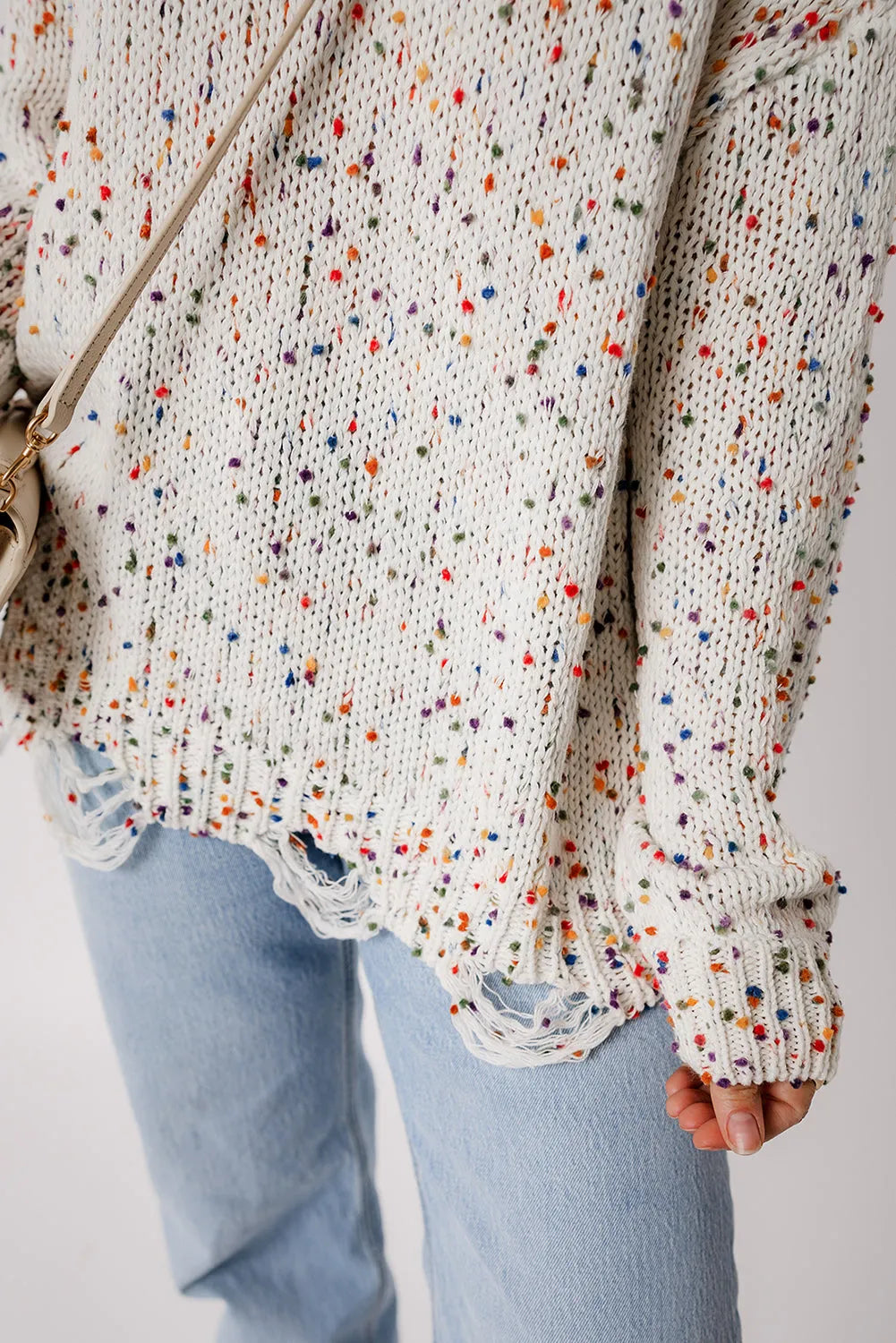 White Colorful Confetti Distressed Knit Sweater - Chic Meadow Boutique 