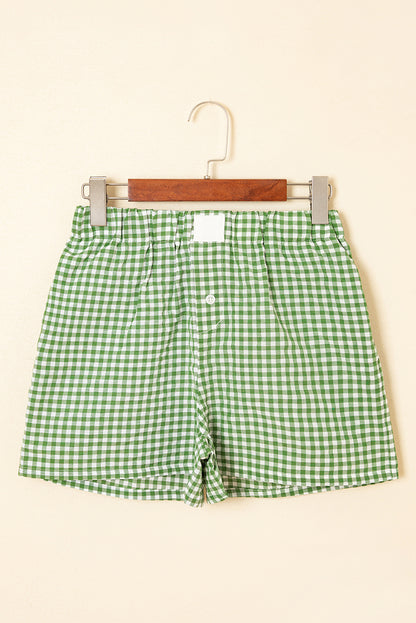 Fern Green Red Plaid Gingham Printed High Waist Shorts