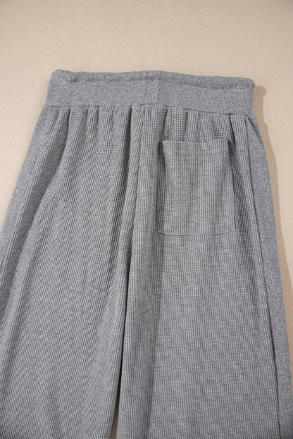 Bottoms/Pants & Culotte Gray Waffle Knit Drawstring High Waist Wide Leg Pants