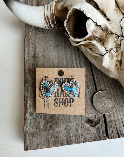 Western Turquoise Heart Post Earrings