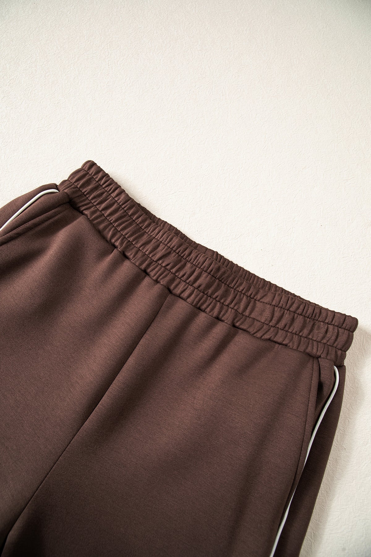 Coffee Sporty Piping Trim Mock Neck Pullover Relaxed 2pcs Pant Set