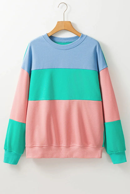 Blossom Colorblock Patchwork Drop Shoulder Sweatshirt - Chic Meadow Boutique 