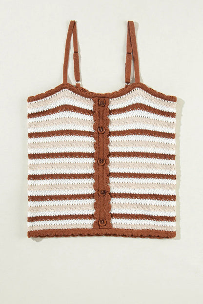 Chestnut Striped Buttoned Cropped Knitted Vest - Chic Meadow Boutique 