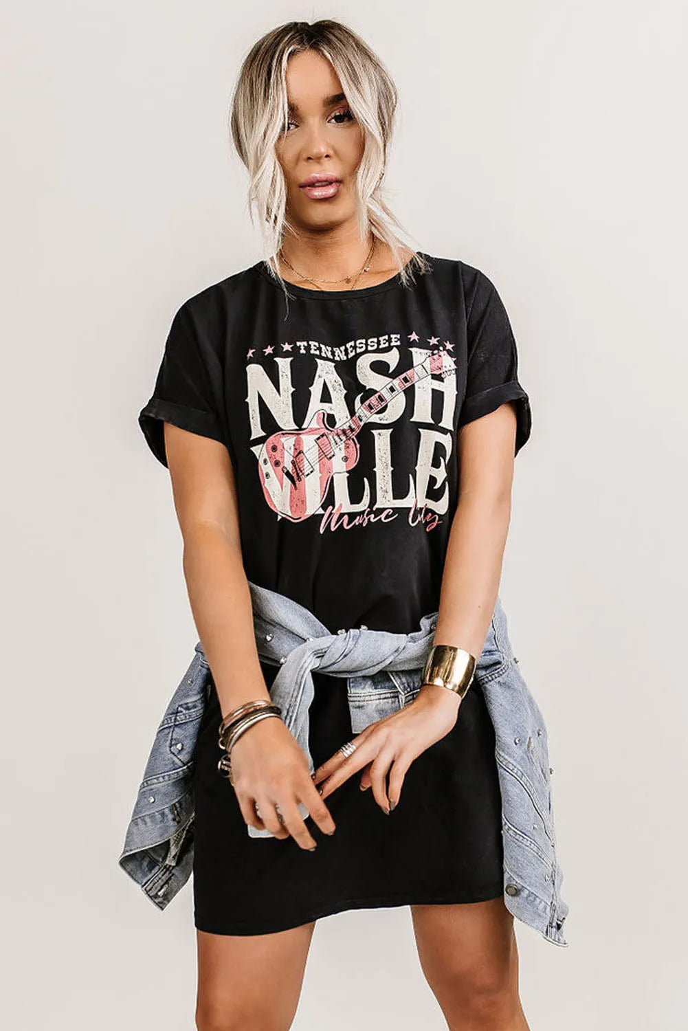 Black Nashville Music Festival Trending T-Shirt Dress - Chic Meadow Boutique 