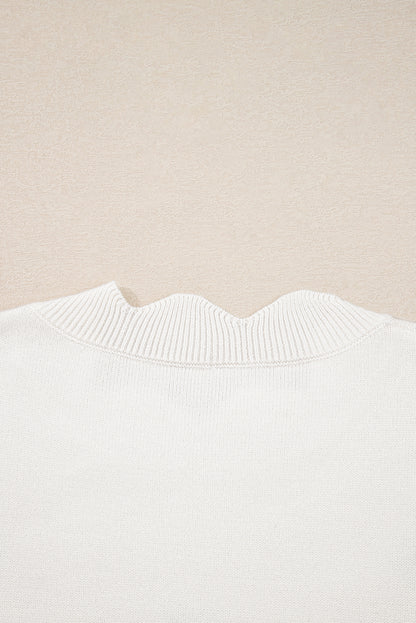 White Floral Embroidered Scallop Hem Cropped Sweater