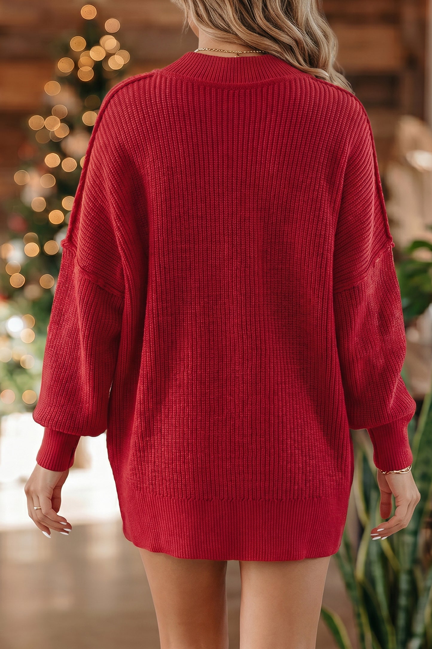 Red Dahlia Long Sleeve Ribbed Knit Stand Neck Regular Fit Pullover Sweater