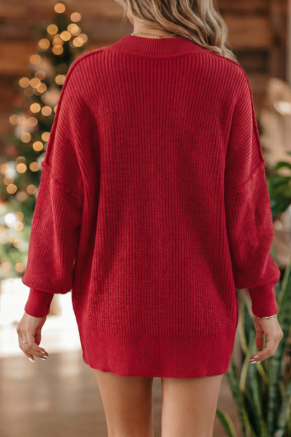 Red Dahlia Long Sleeve Ribbed Knit Stand Neck Regular Fit Pullover Sweater