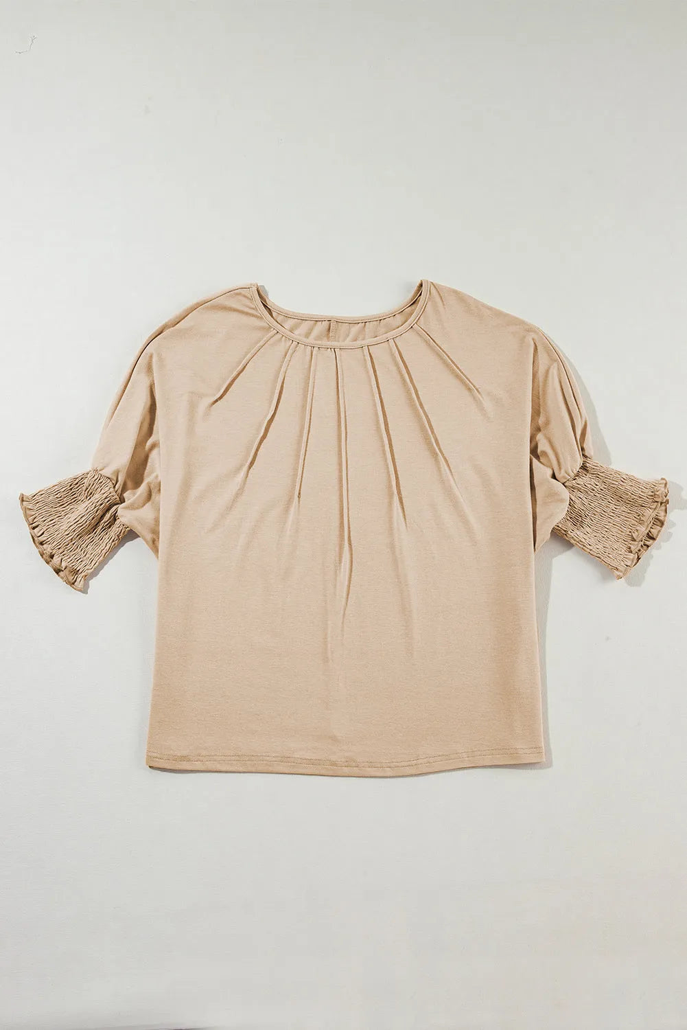 Apricot Plain Pleated Shirred Cuff Half Sleeve Top - Chic Meadow Boutique 