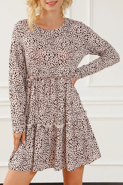 Leopard Animal Print Tiered Long Sleeve Dress - Chic Meadow Boutique 