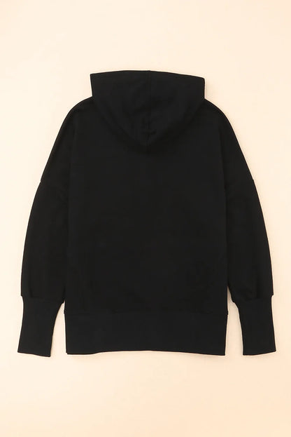 Black Batwing Sleeve Pocketed Henley Hoodie - Chic Meadow Boutique 