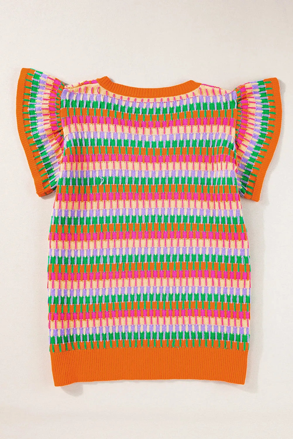 Orange Multicolor Flutter Sleeve Knitted Sweater Top - Chic Meadow Boutique 