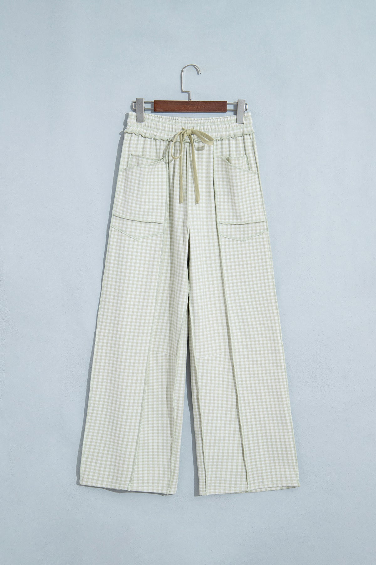 Green Plaid Contrast Trim Drawstring Elastic Waist Shift Pants