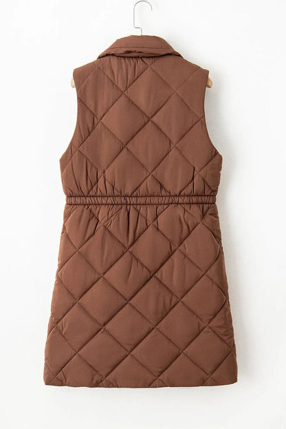 Outerwear/Vests Coffee Longline Quilted Stand Collar Puffer Vest