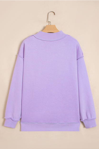 Orchid Bouquet JESUS Letter Patch Graphic Exposed Seam Mock Neck Baggy Sweatshirt