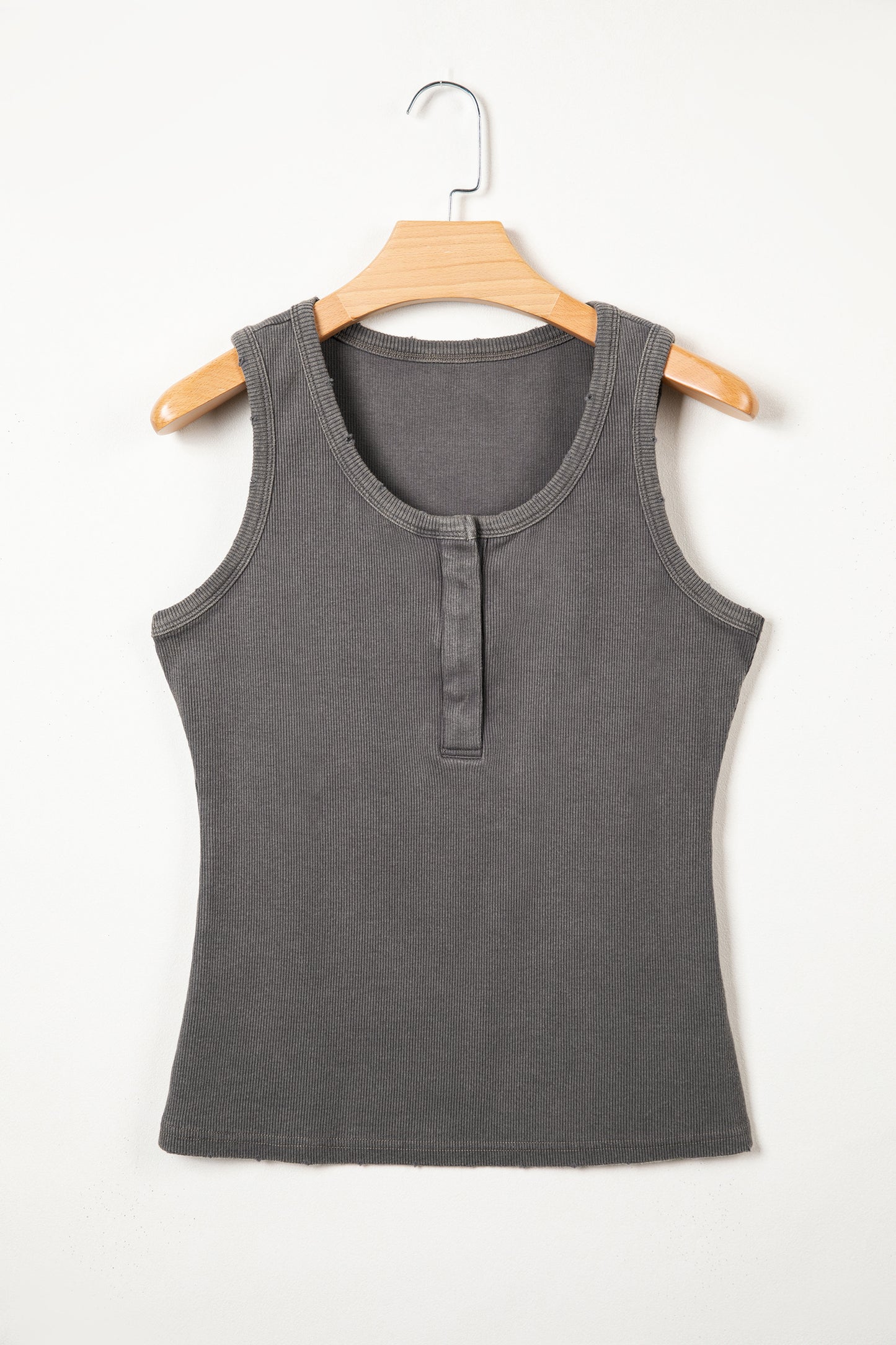 Medium Grey Vintage Distressed Ribbed Mineral Wash Tank Top