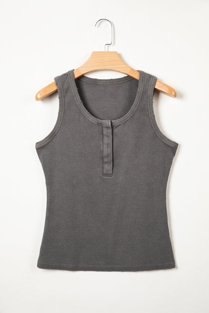Medium Grey Vintage Distressed Ribbed Mineral Wash Tank Top