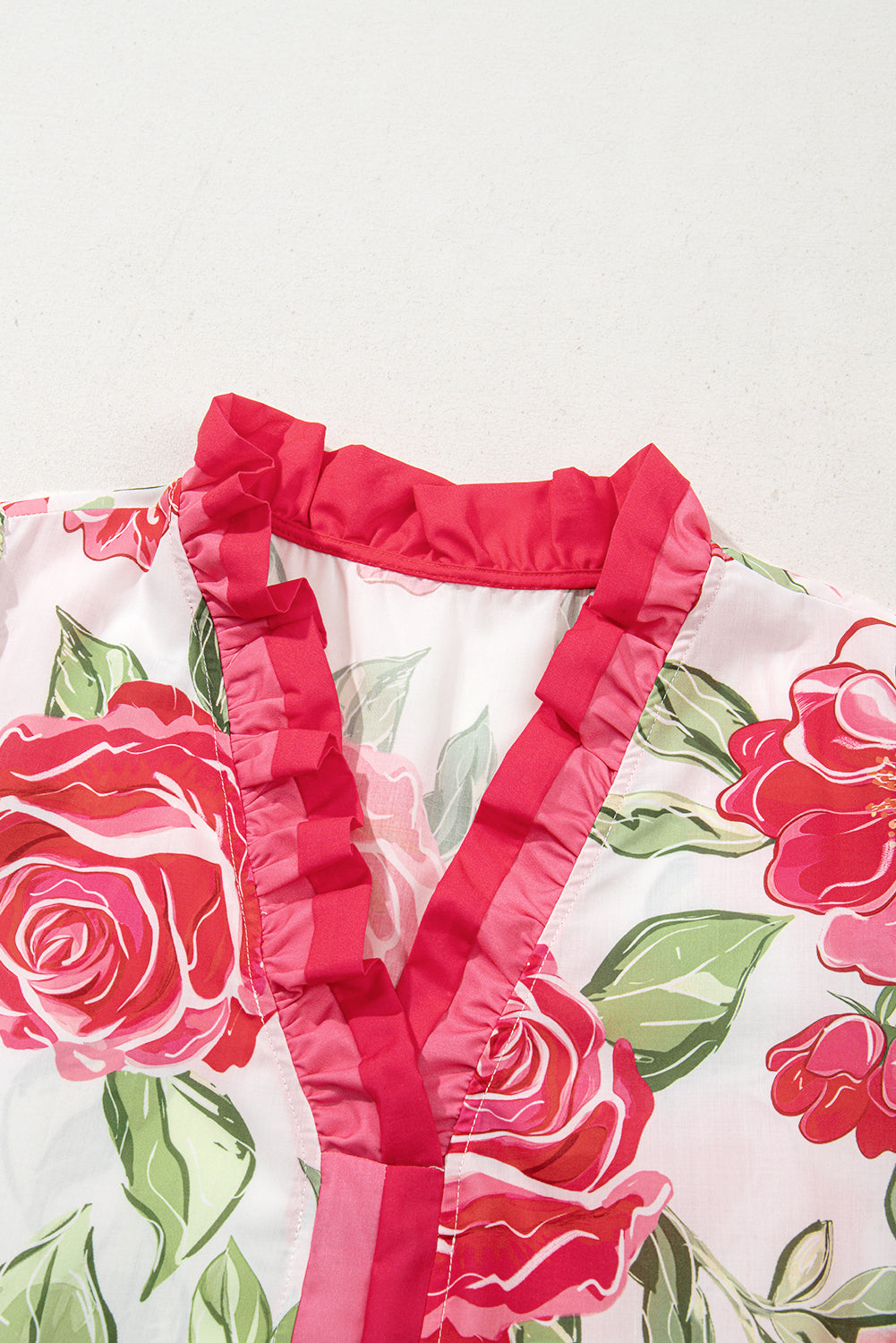 Rose Plus Size Floral Print Frilled Stripes Detail Short Sleeve Blouse