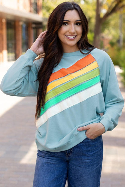 Tops/Sweatshirts & Hoodies Beau Blue Rainbow Colorblock Striped Pullover Sweatshirt