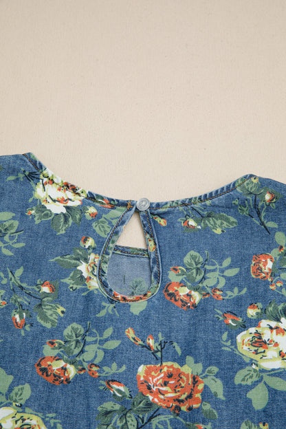 Ashleigh Blue Ruffled Short Sleeve Floral Denim Top