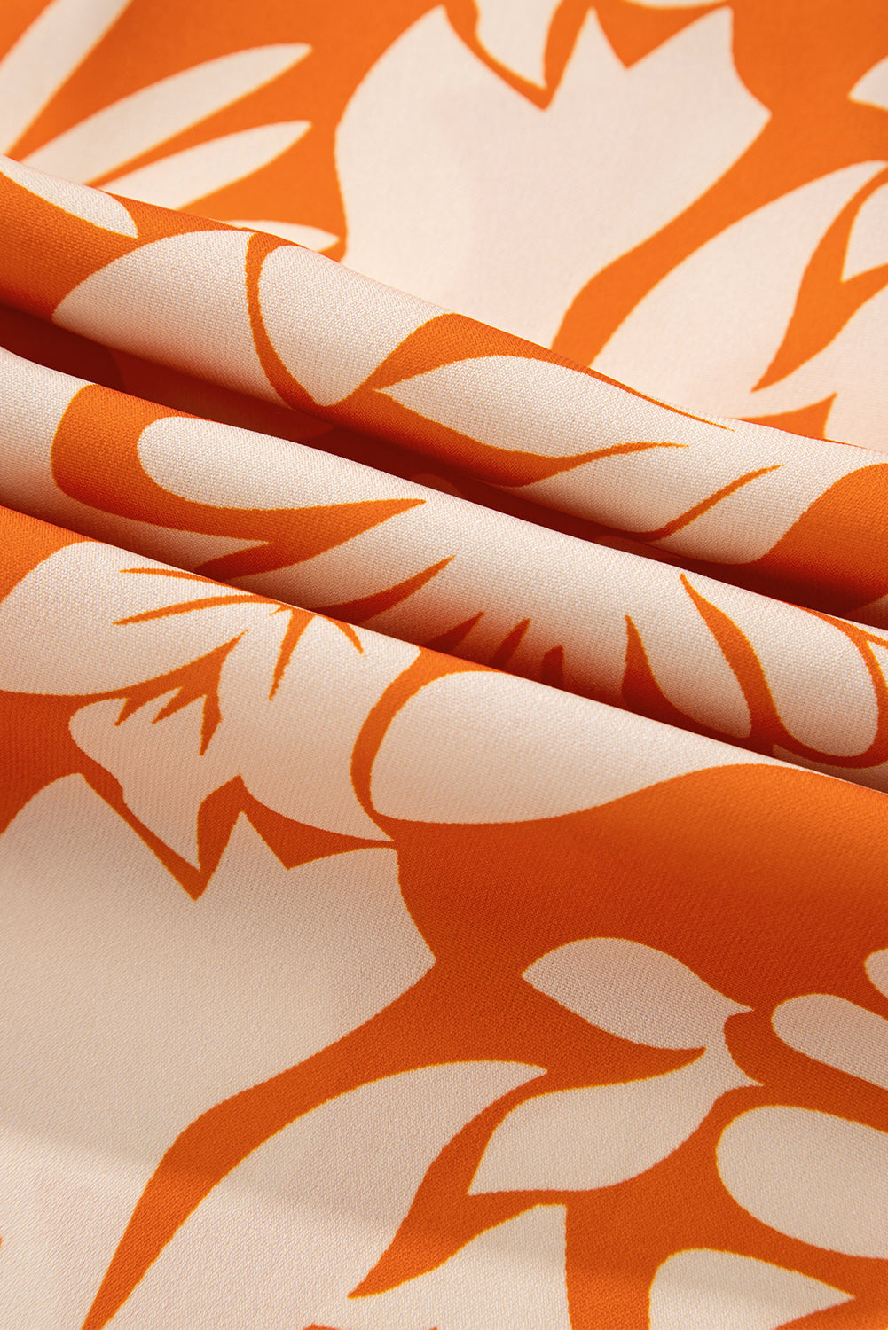 Orange Floral Print Knotted Open Back Long Sleeve Blouse