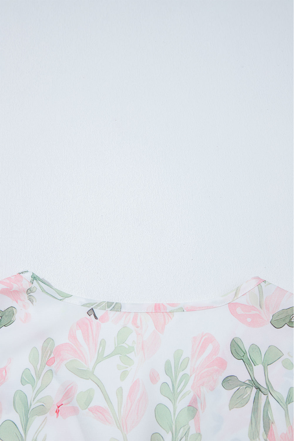 Pink Floral Puff Sleeve V Neck Tied Front Peplum Blouse