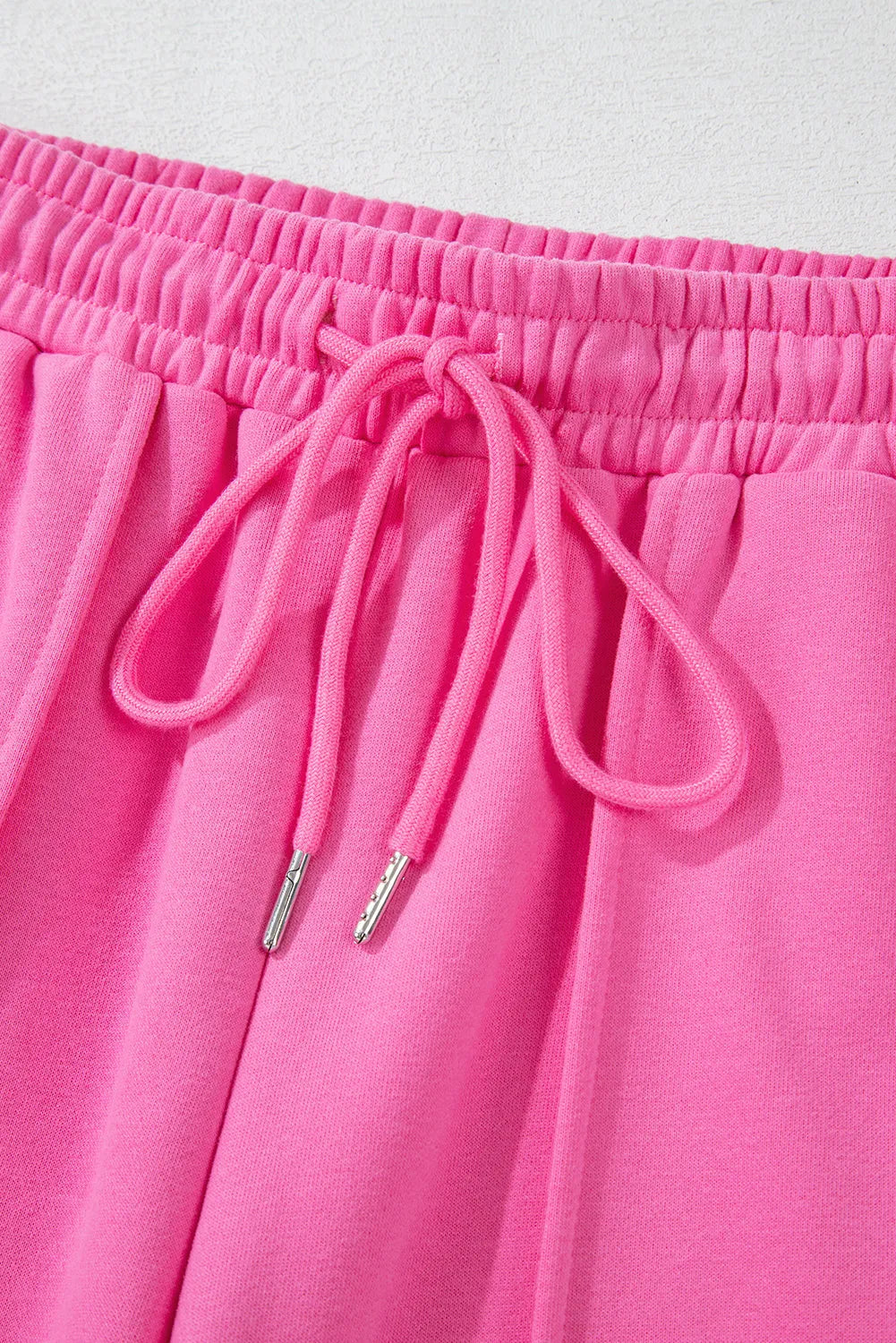 Bright Pink Solid Seamed Zipper Jacket and Drawstring Waist Pants Set - Chic Meadow Boutique 