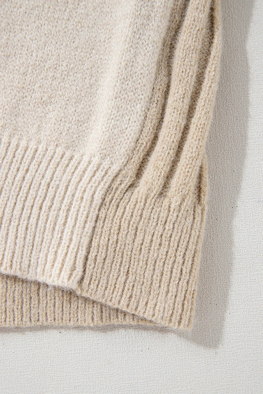 Khaki Cable Knit Colorblock Crew Neck Drop Shoulder Sweater - Chic Meadow Boutique 