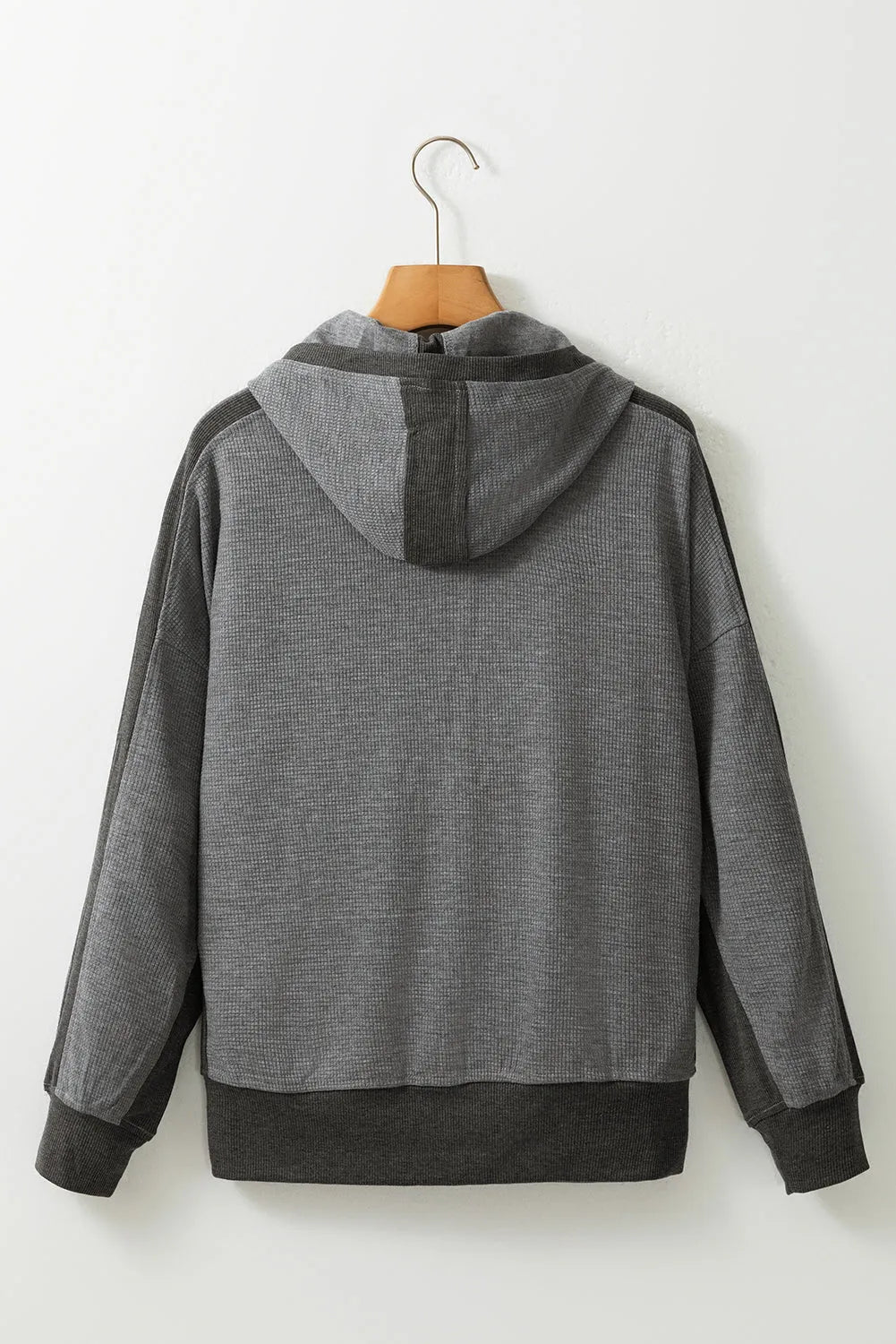 Gray Thermal Waffle Knit Full Zipper Hooded Jacket - Chic Meadow Boutique 