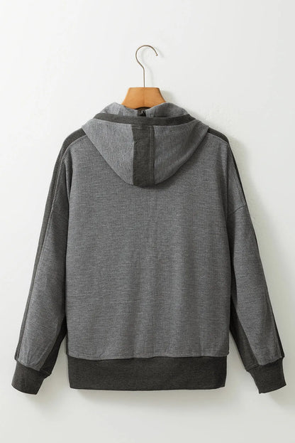 Gray Thermal Waffle Knit Full Zipper Hooded Jacket - Chic Meadow Boutique 