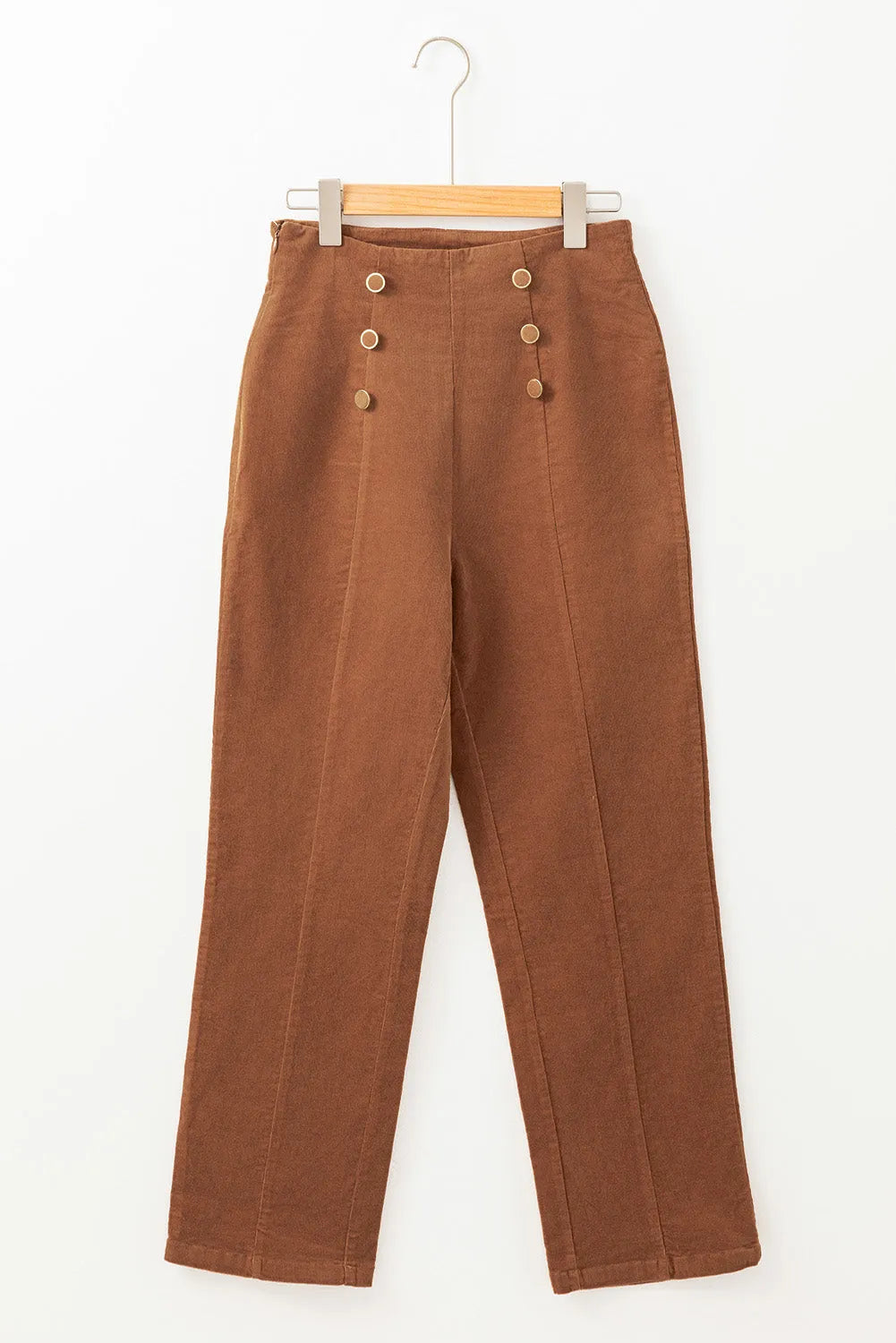 Chestnut Solid Color Double Breasted Straight Leg Pants - Chic Meadow Boutique 