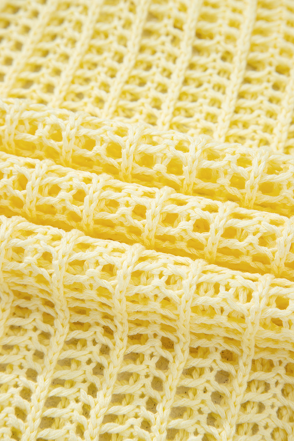 Yellow Cream Hollow-out Crochet Side Tied Short Sleeve Sweater