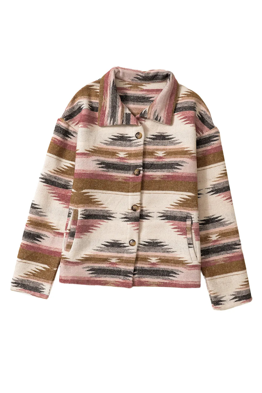 Multicolor Aztec Print Button Up Long Sleeve Jacket - Chic Meadow Boutique 