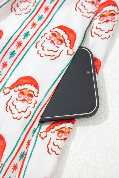 White Father Christmas Contrast Collar Button Front Long Sleeve A-line Mini Dress