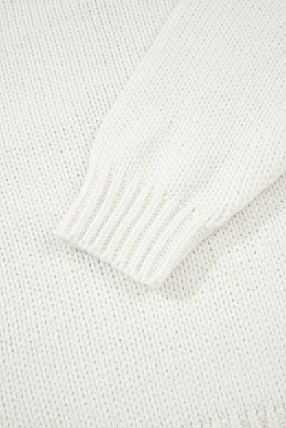 White Embroidered Bow Boots Graphic Drop Shoulder Sweater