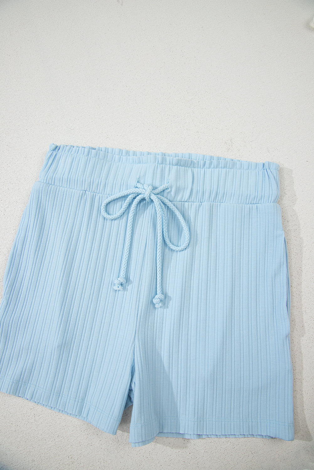 Beau Blue Ribbed Button V Neck Tank Top and Shorts Set