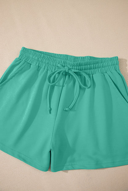 Sea Green Solid Loose V Neck Half Sleeve Tee and Shorts