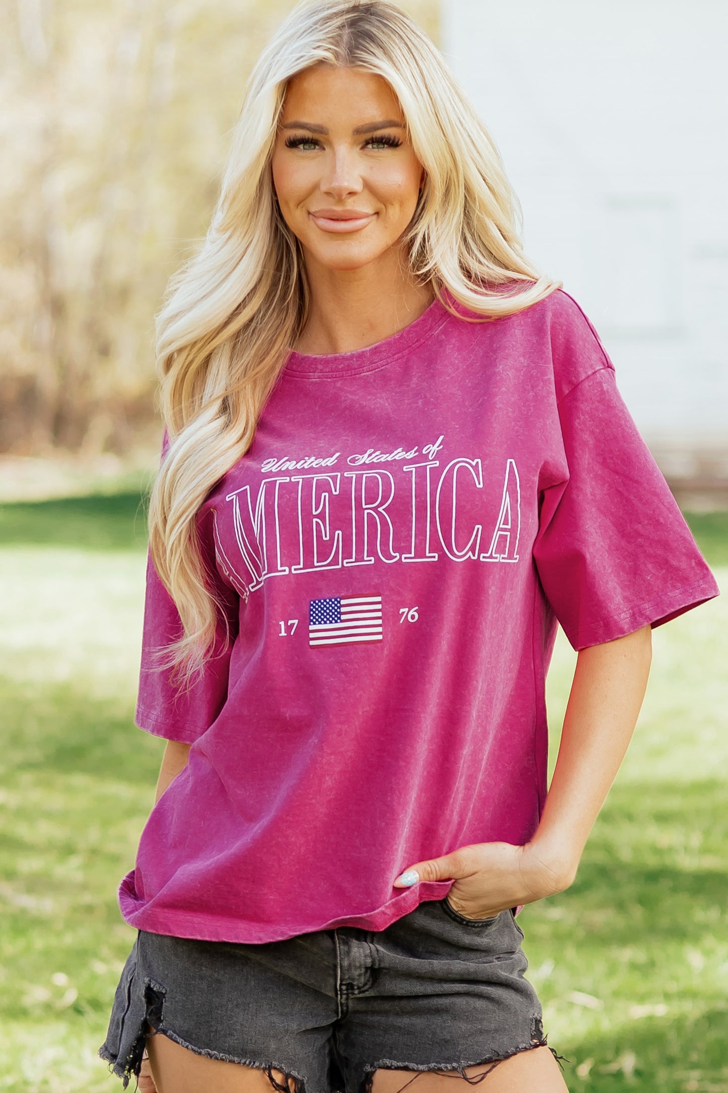 Rose Red AMERICA 1776 Graphic Mineral Wash Cotton Tee