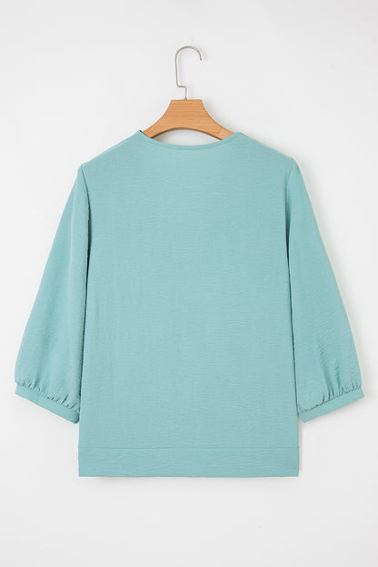 Moonlight Jade Frilled V Neckline Bracelet Sleeve Crinkled Blouse