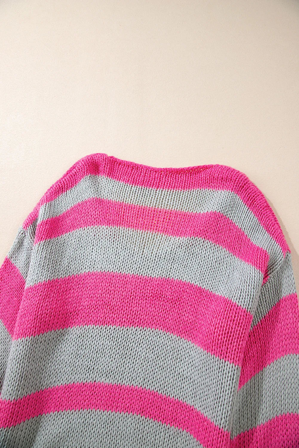 Rose Striped Colorblock Knit V Neck Loose Fit Sweater - Chic Meadow Boutique 