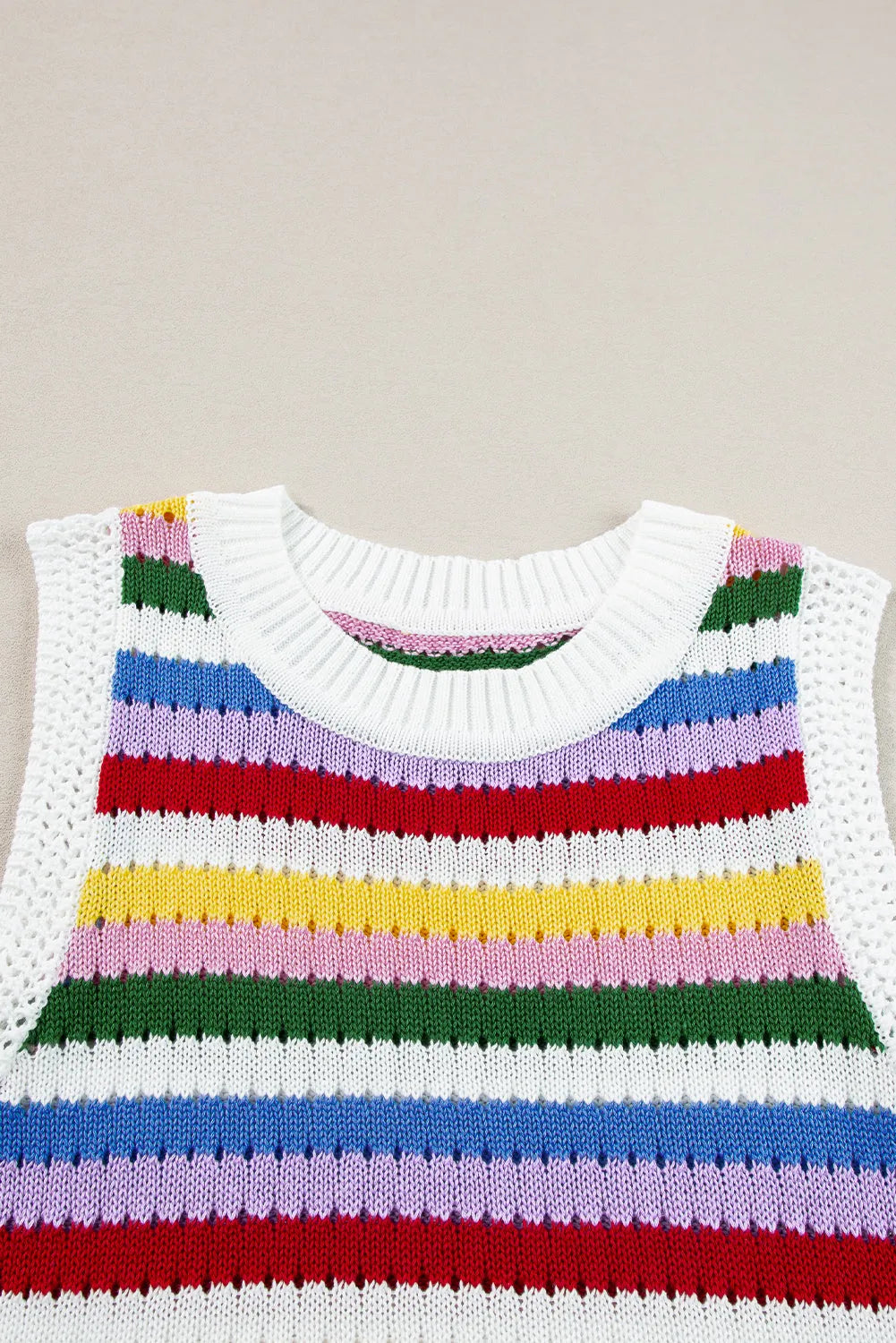 Multicolour Striped Knitted Eyelet Slim Sweater Vest - Chic Meadow Boutique 