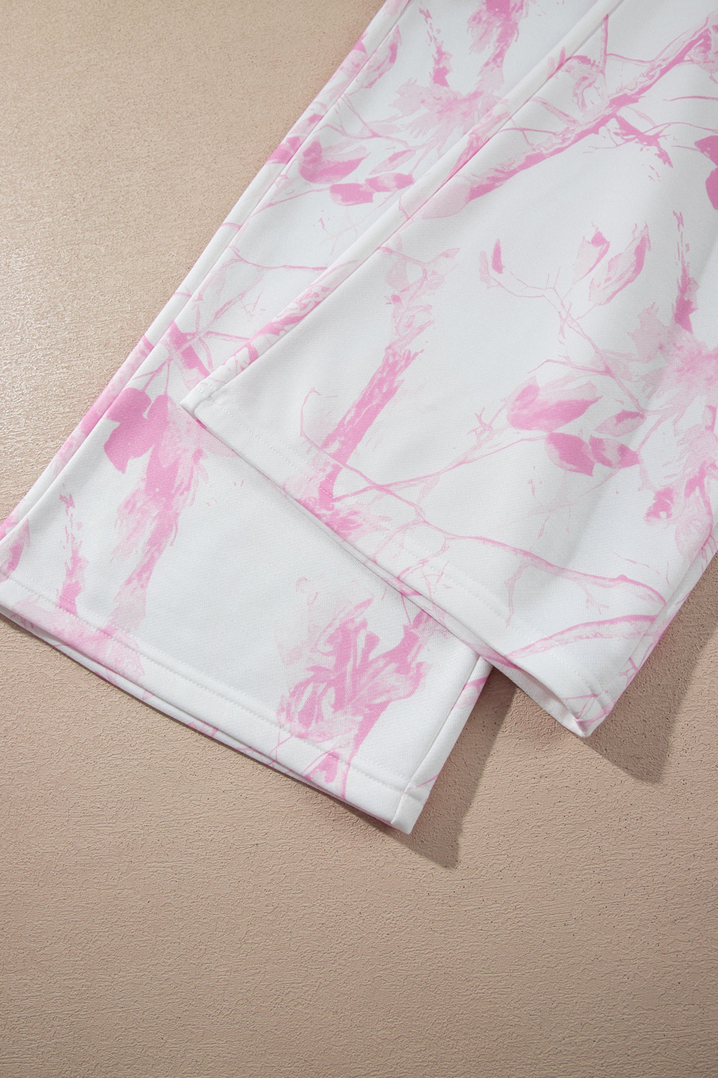 Pink Abstract Plant Print Long Sleeve V Neck Pant Set