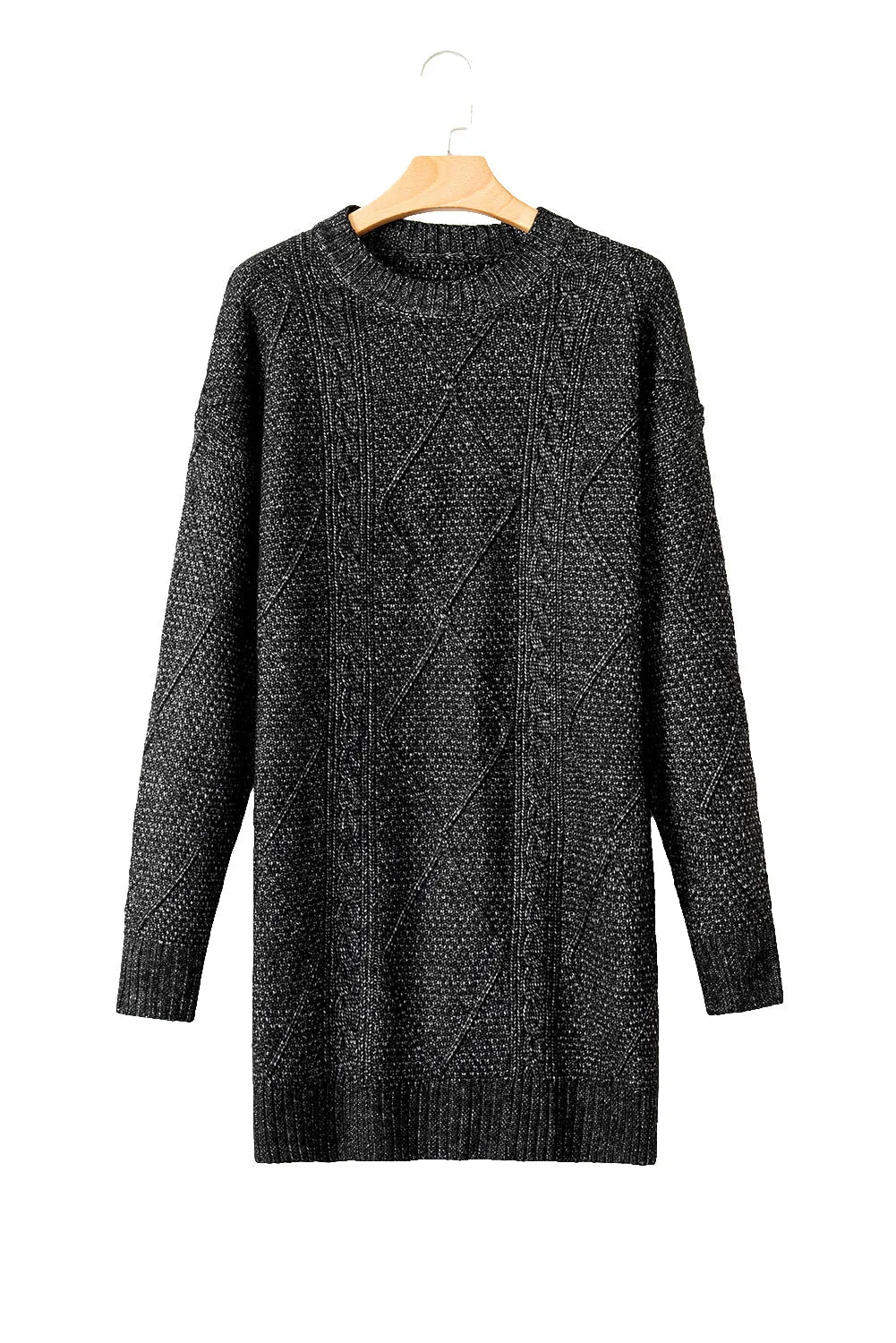 Black Cable Knit Drop Shoulder Loose Fit Sweater Dress - Chic Meadow Boutique 